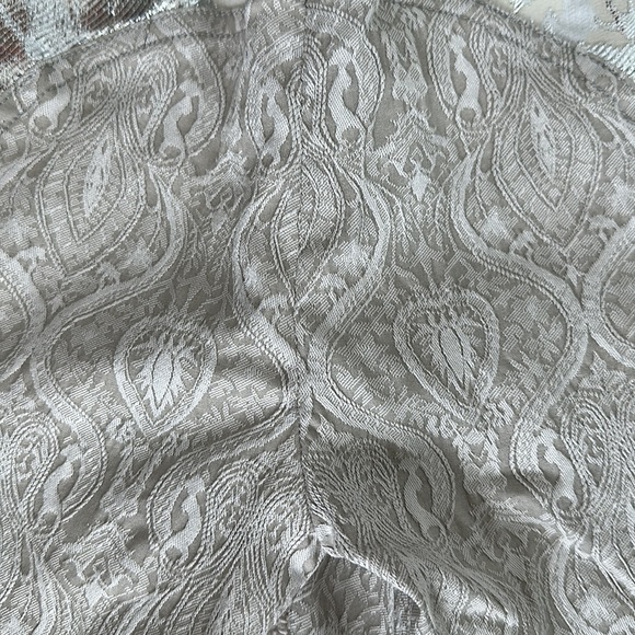 Bryan Lars Beauty Mark designer silver Lamé pants with cream and white flowers - Picture 7 of 11